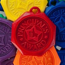 Principal's Award by Fitness Finders: Red medal with Principal's Award text, student classroom awards and motivation tokens
