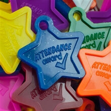 Attendance Star by Fitness Finders: Colorful assortment of attendance star tokens, student motivation award incentives