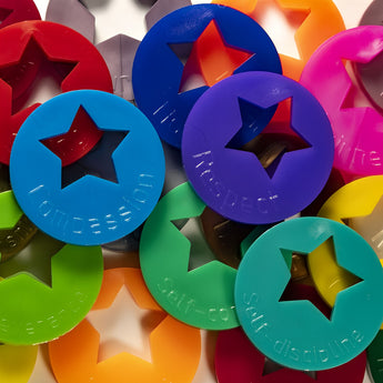 Character Stars by Fitness Finders: Colorful circle awards w/ star centers & encouraging sayings, a student awards incentive
