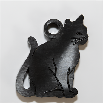 Close-up of a single black cat-shaped medal, featuring a sleek design with defined features, perfect for showcasing your love for cats.